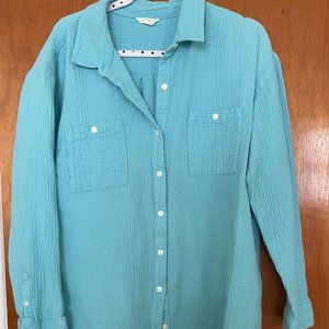 Caslon Long Sleeve Gauze Button-Up Shirt - Teal Nile -Large